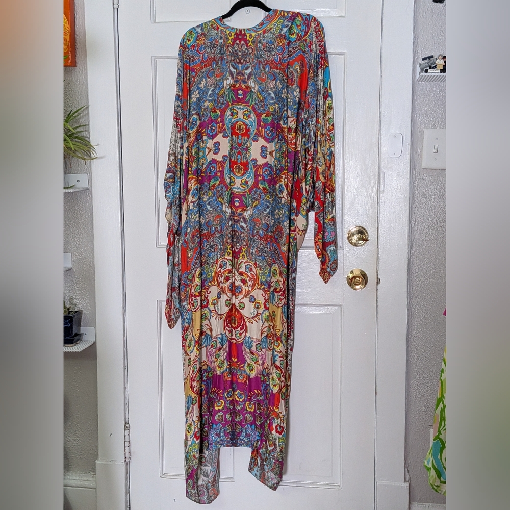 Multicolor Printed Long Kaftan Swim Coverup - Picture 6 of 7